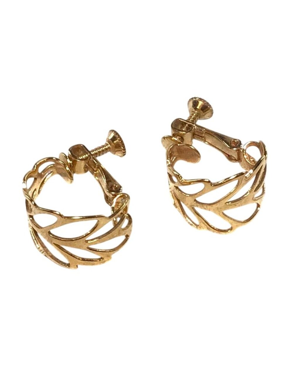 Vintage Napier Gold-Tone Hinged Screw Back Leaf Clip-On Earrings
